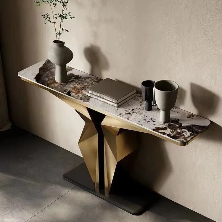 

Nordic light luxury entrance table simple entrance table villa living room stainless steel strip against the wall strip case mod
