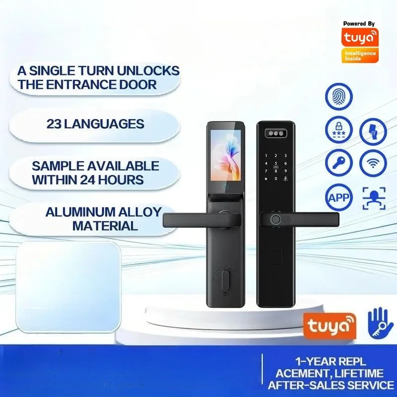 Smart Password Lock 3D Facial Recognition Fingerprint One Grip Open Anti Theft Door Cat Eye Tuya APP Control