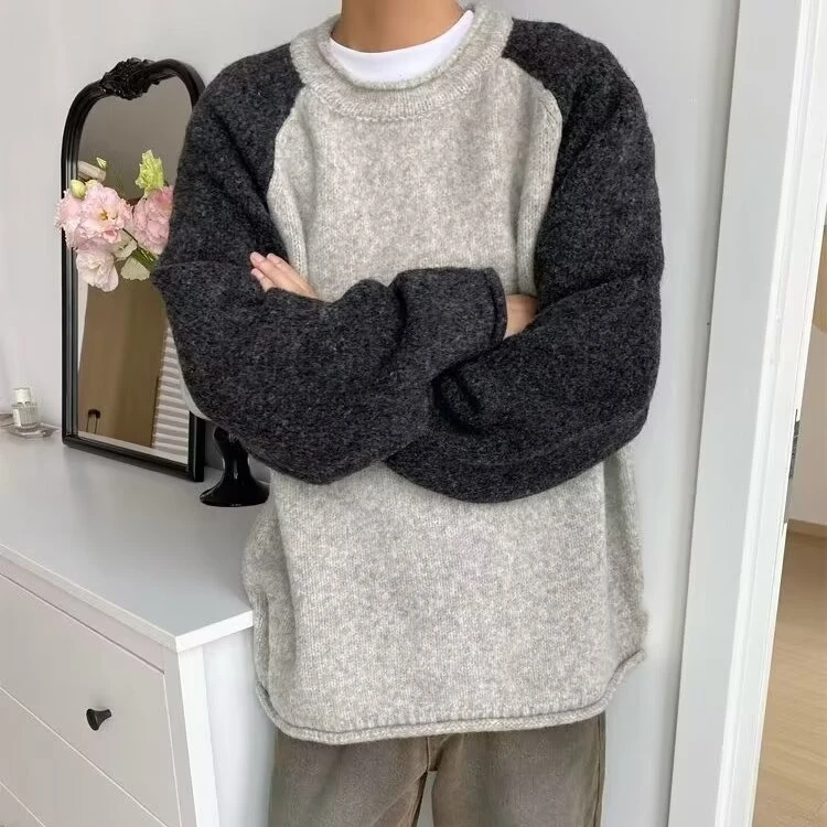 

Loose Men's Knitted Sweater Color Blo Hong Kong Sle Winter Faionable Fat People's Top Street Sle Couple Matching