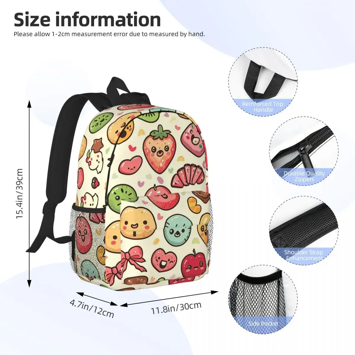 Kawaii Food Delights Seamless Watercoolour Backpacks Teenager Bookbag Fashion Children School Bags Travel Rucksack Shoulder Bag