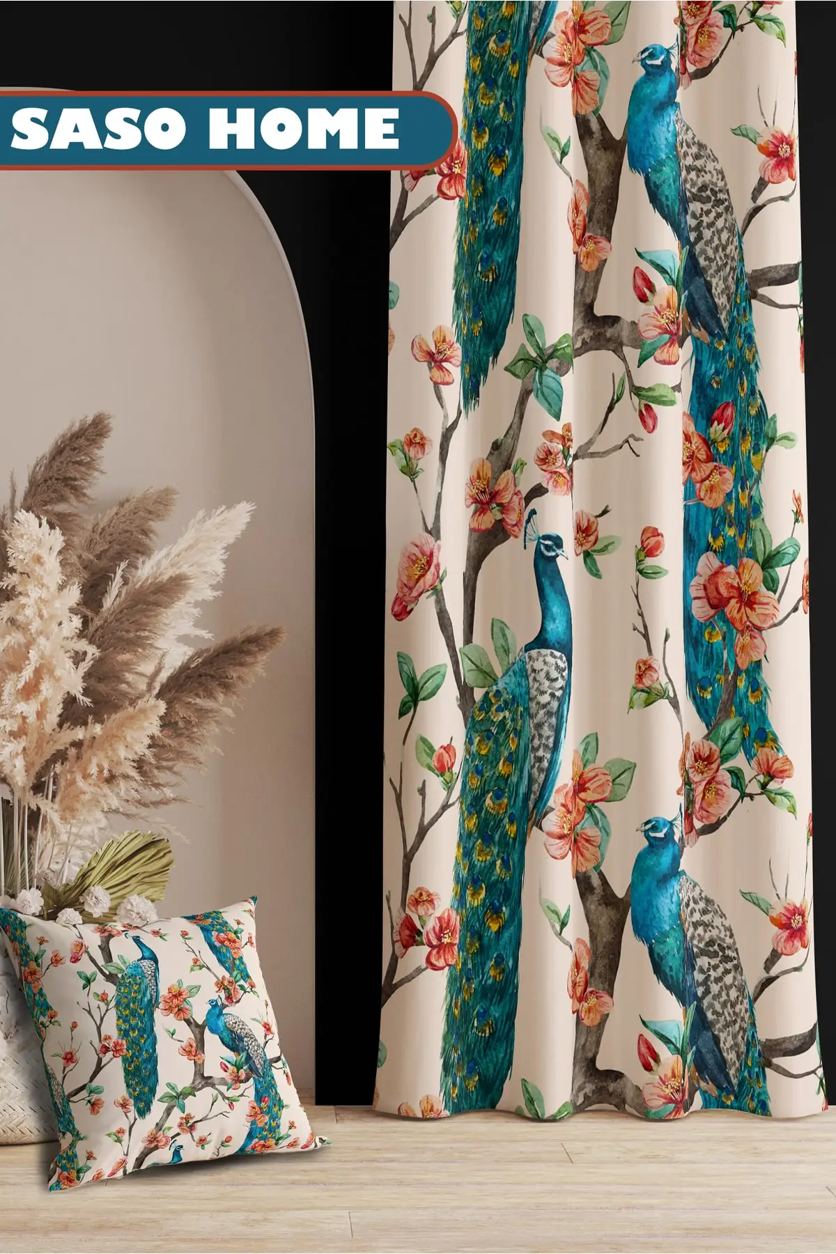 Curtain Tropical Peacock Pattern 140 X 270 Cm Digital Printed Background  Single Wing