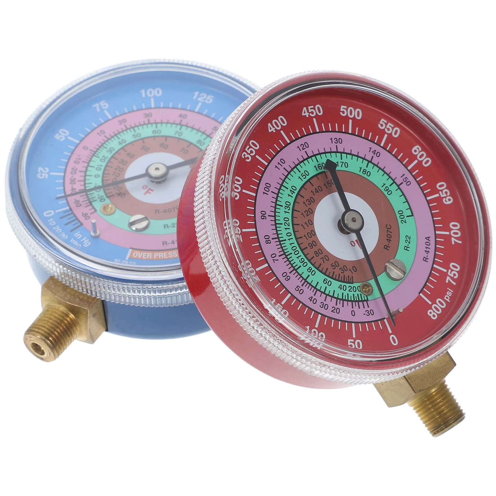 

2pcs Bottom Charge Red Blue Spray Ac Hvac Pressure Gauges Clear Refrigerant Pressure Gauge High Low HVAC Gauges Tester Kit