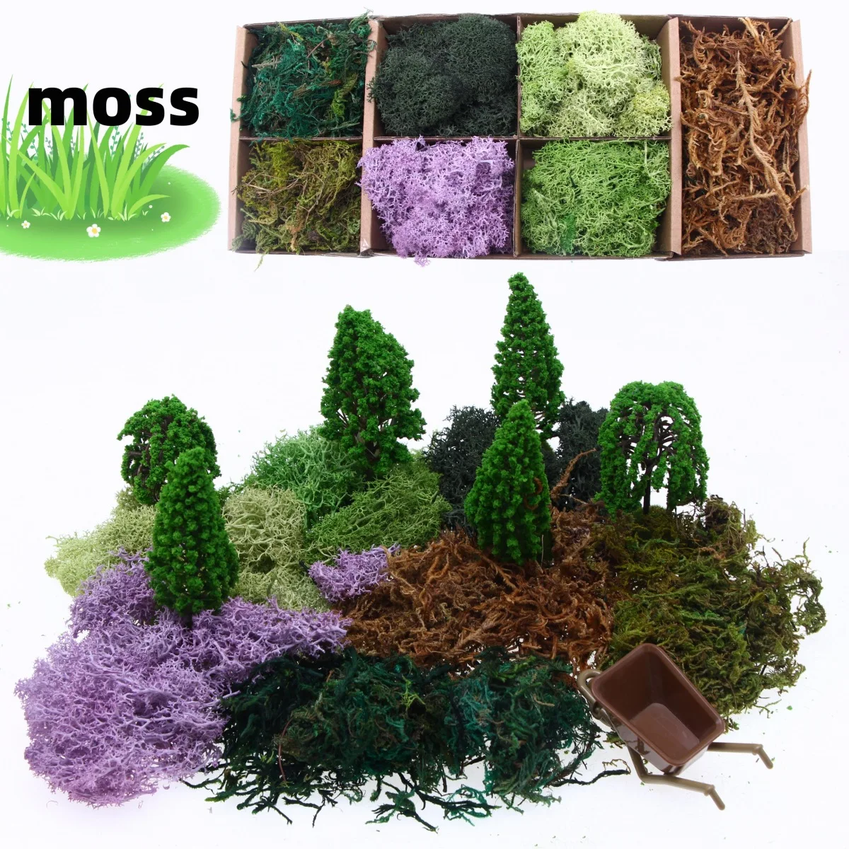 Micro-landscape landscaping immortal flower moss, simulated green plants, background wall photo frame reindeer moss material pac