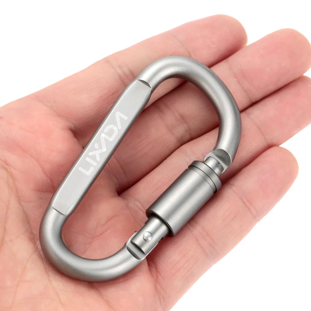 D-ring Locking Aluminum Alloy Carabiner Clip Set, Screw Lock with Steel Wire Ring for Outdoor Camping and Hiking, 9 Pack