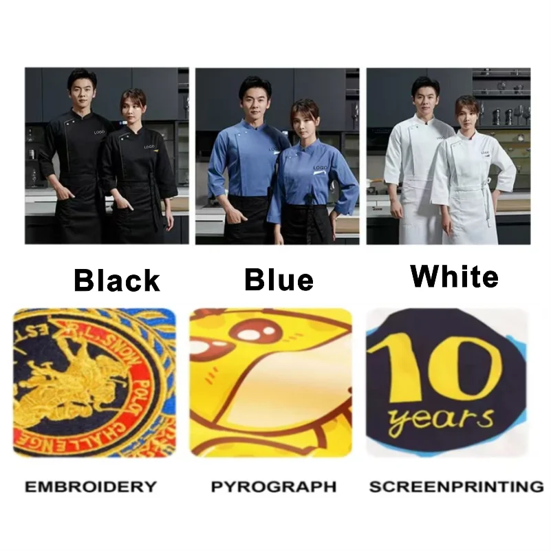 七分袖シェフ作業服ホテルレストランカフェテリアバックキッチン通気性綿シェフ作業服カスタムロゴ