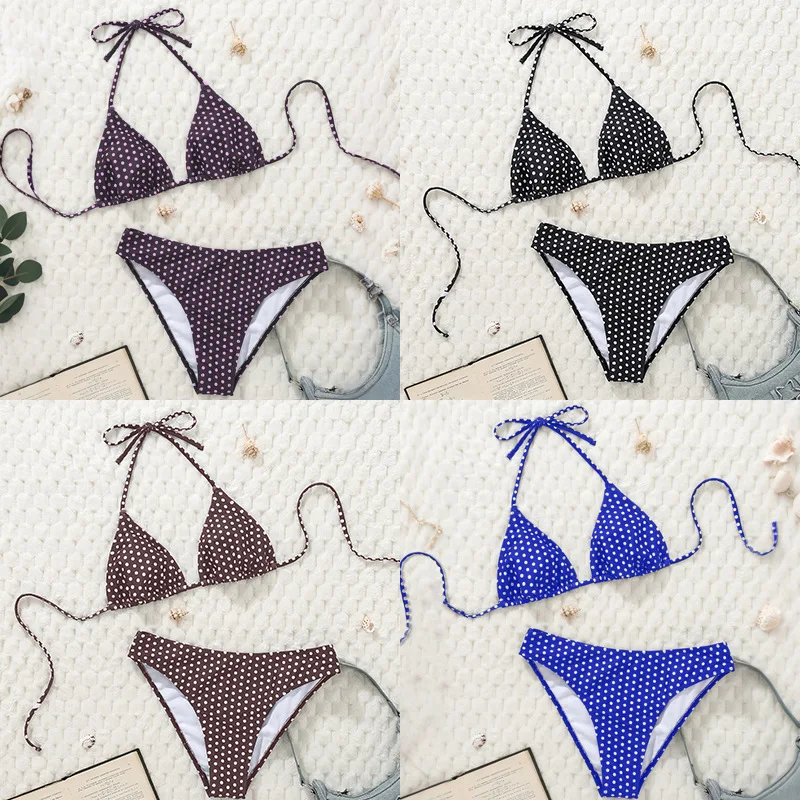 

Европейский купальник-бикини в горошек с завязками, регулируемый, с завязками на шее, с низкой талией, для отпуска и пляжа