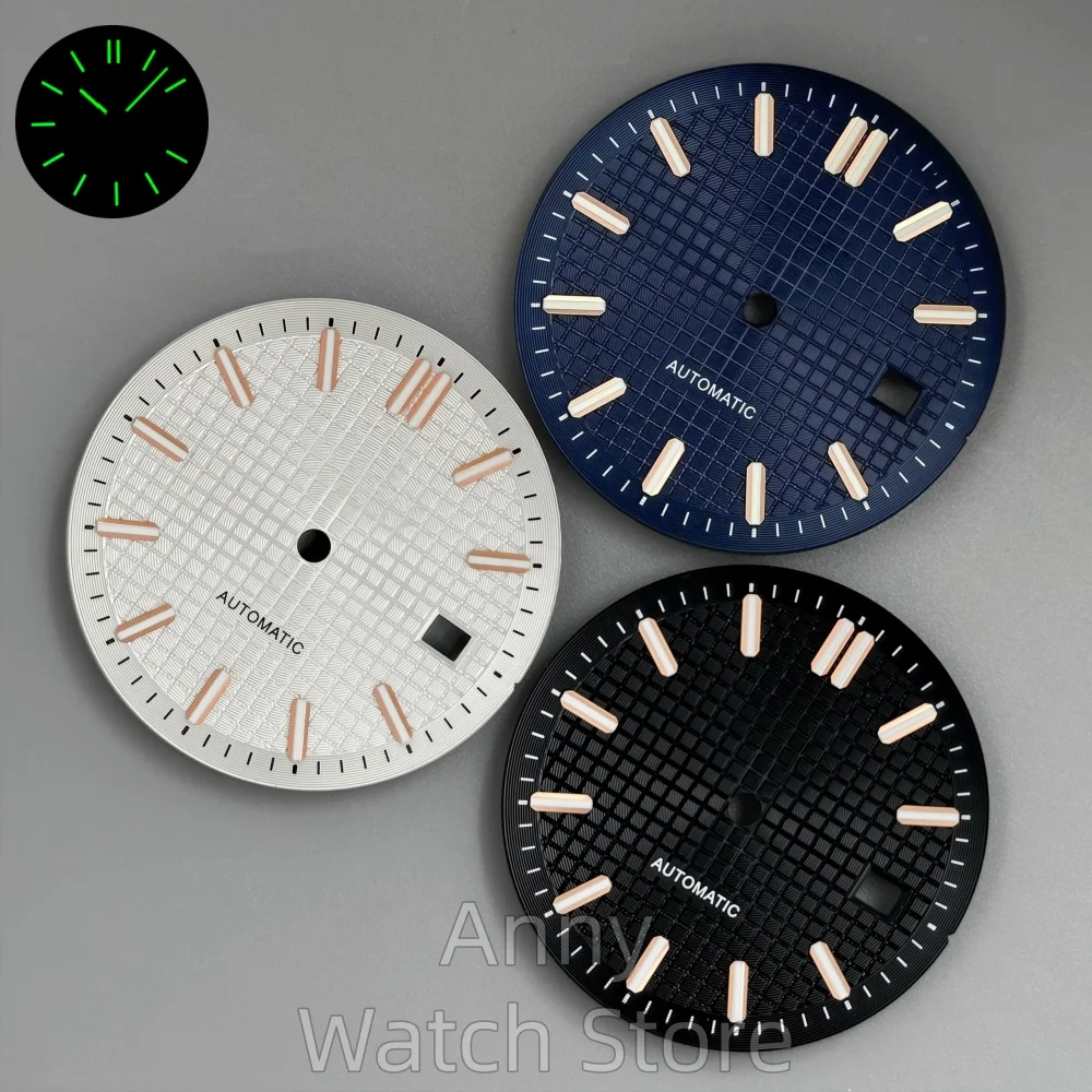 NH35 31mm Rose Gold Stick Edge Black Watch Dial Green Luminous Fit NH35 NH36 PT5000 ETA2824  Movement