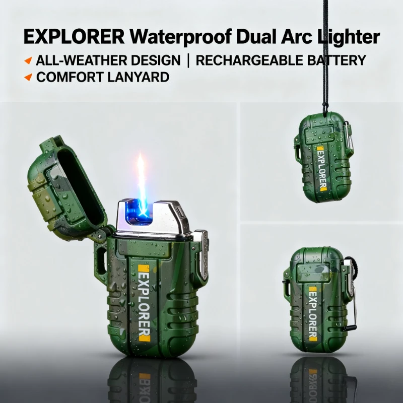 

New Premium Waterproof Windproof Lighter - Dual Arc Plasma USB Rechargeable, Outdoor Camping Hiking Survival Tactical Tool