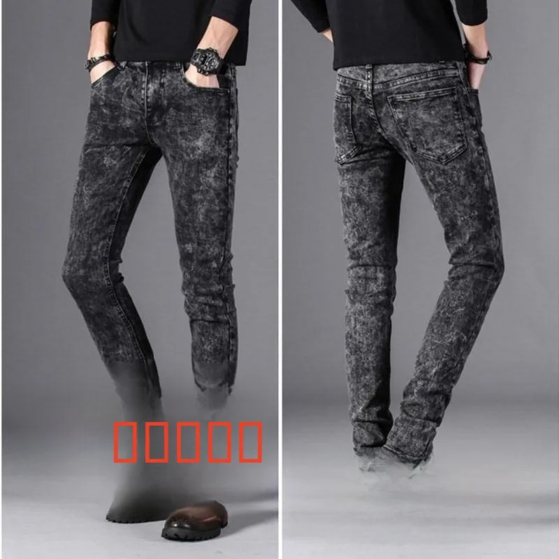 

Spring Summer Thin Men's Jeans Casual Elastic Slim Fit Pants Long Trousers Trendy Korean Style Low Waist Zipper Fly Denim