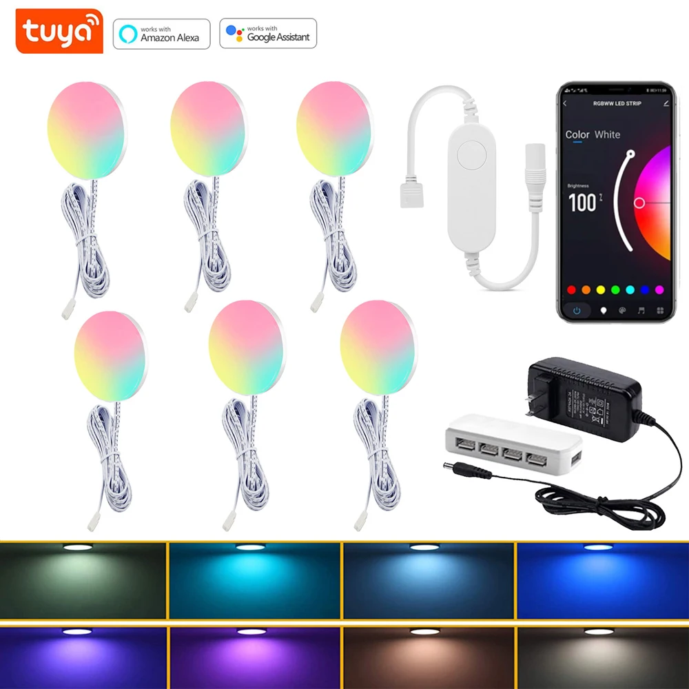 Tuya Smart Remote Control RGB Spot LED Light Under Cabinet Light Kit Dimmer Home Kitchen Counter Colorful Lamp For Alexa Google