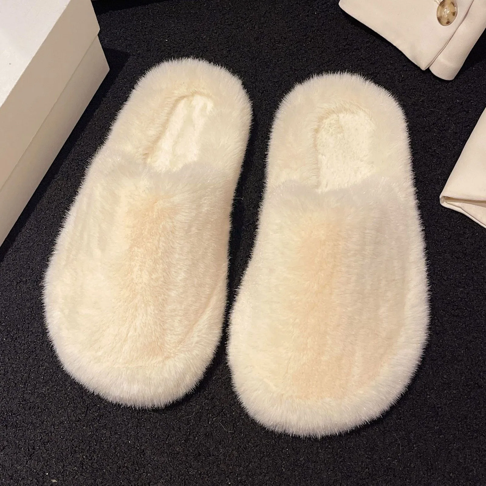 Winter Women Solid Color Fur Slippers Home Indoor Fluffy Slides Autumn Warm Plush Bedroom Ladies Cotton Plush Thickened Shoe