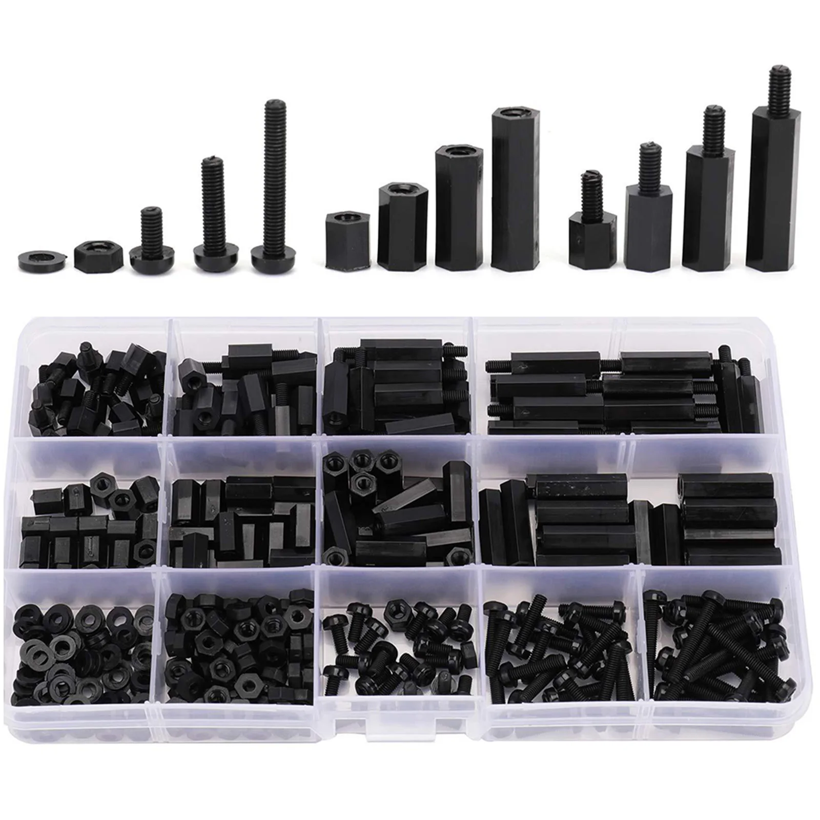 380PCS Black Male Female Nylon Hex Spacer Standoff Screw Nut Set Assortment Kit High-selling Tool Accessories