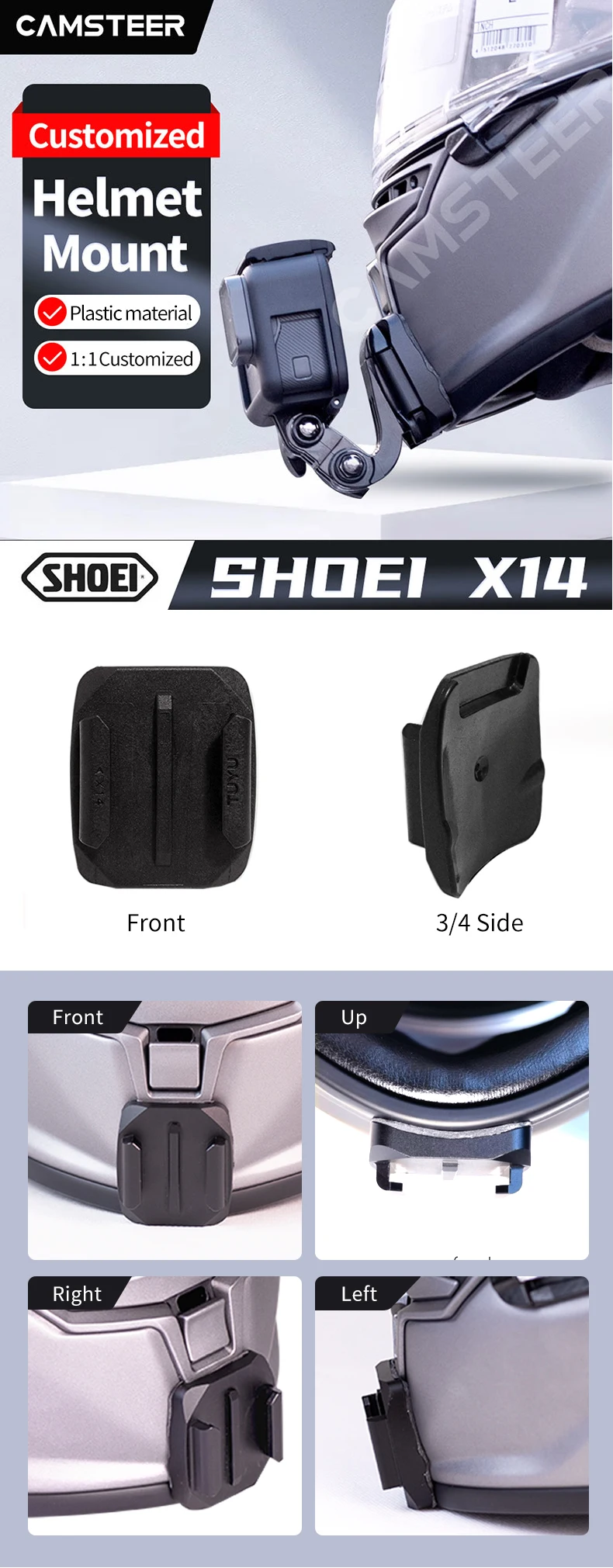 Motorrad Maßgeschneiderte Helm Kinn Halterung für HJC Shoei X14 NXR RF1400 Agv Arai Für GoPro 13 12 11 Insta360 Ace Pro2 X4 X3 DJI 5Pro – Detail 2
