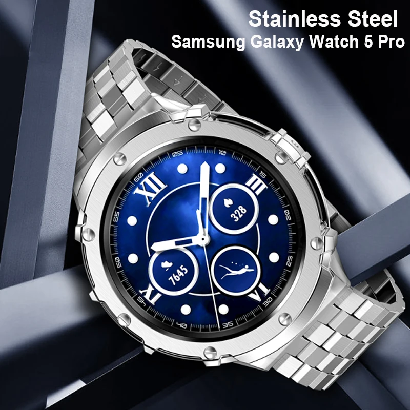 Steel case+Strap For Samsung Galaxy Watch 5 Pro 45mm (not watch) metal Bumper Cover Bracelet galaxy watch5 pro 45 Stainless Band