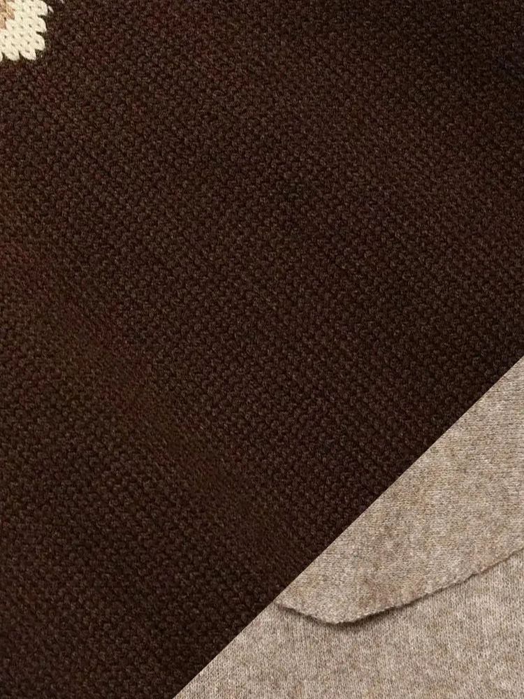 HH Woman Fashion Winter Round Neck Jacquard Short Sleeves Knitted Sweater Female Casual Slim Fit Street Style Sweater Pullover