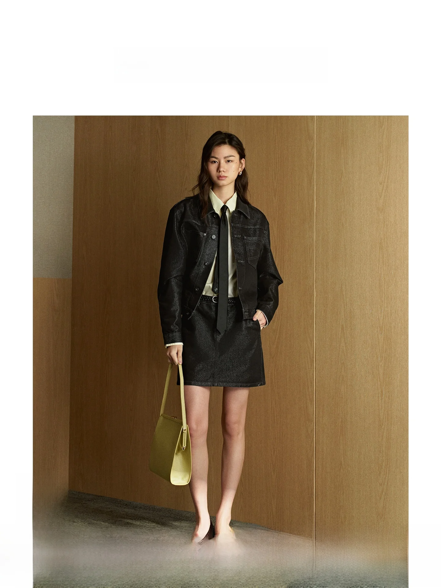 

ZhiZhi Spring New Casual Style Women's Denim Jacket And Short Skirt Set Single Button Flip Collar Coat Cotton Polyester Blend