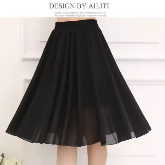Summer Half-length Midi Skirt Double-layer Chiffon Slimming A-line Knee-length Women's Fashion Polyester Fiber Long Skirt