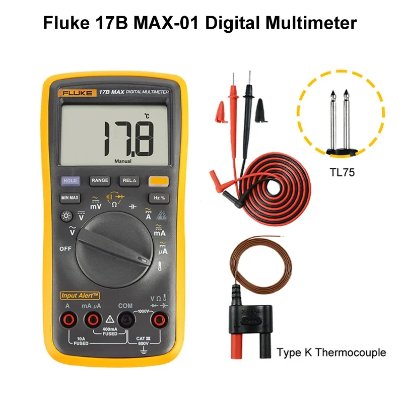 فلوك 17B MAX-01/02/ عدة تحل محل F17B + المدى الرقمي التلقائي المتعدد التيار المتناوب/تيار مستمر اختبار الجهد الحالي