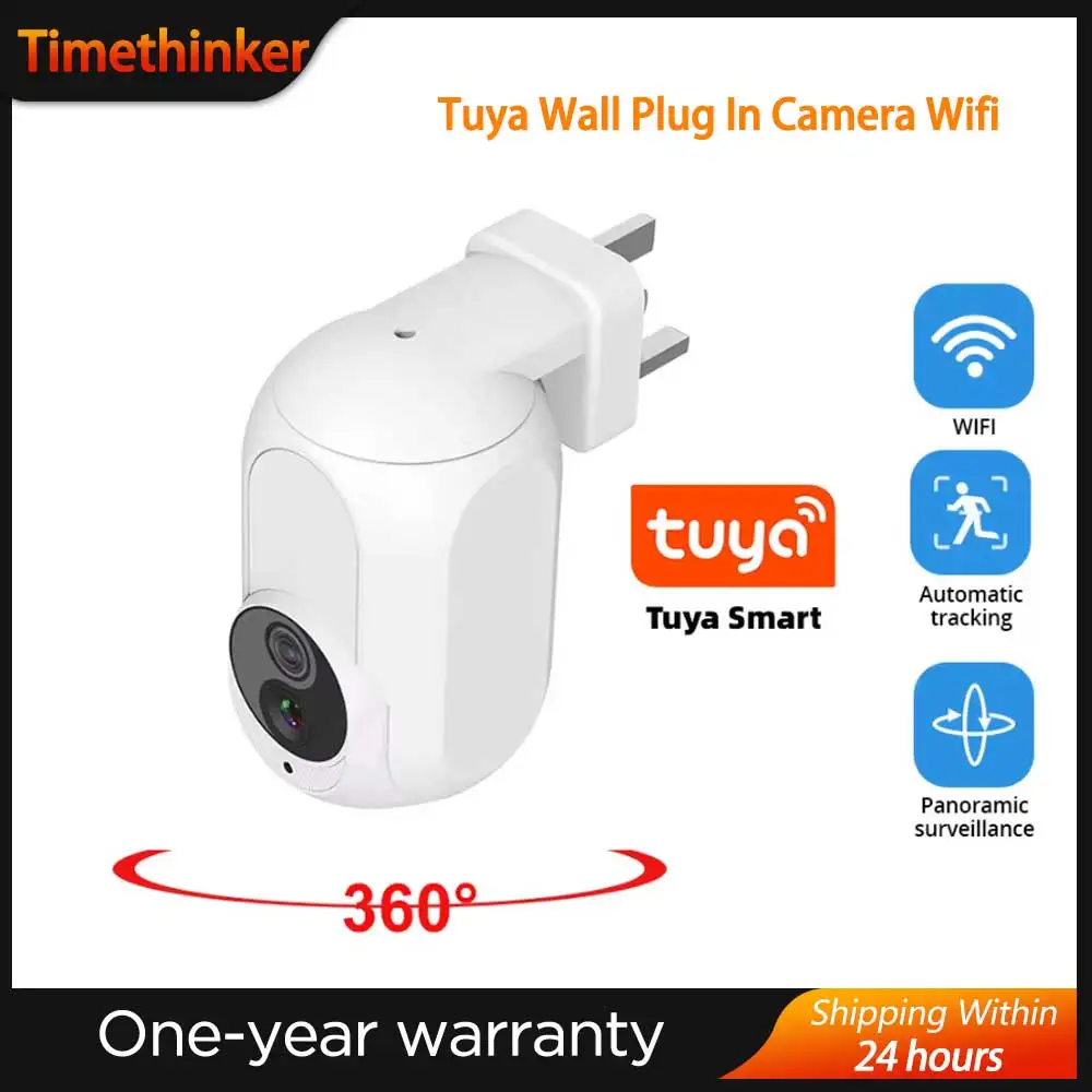 Tuya-IPカメラとwifiを備えた壁コンセント,360 °, 1080p,ホームセキュリティ保護,暗視,LEDライト,2021