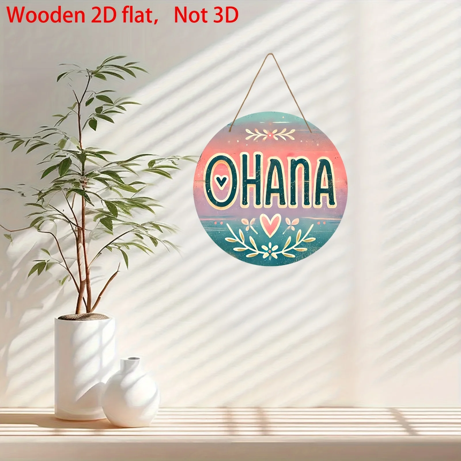2D Flat, 1pc Ohana Hawaiian Lintel Decoration - Round Wooden Hanging Sign with Vibrant Hawaiian Theme Mural, 20.32x20.32cm, Comp