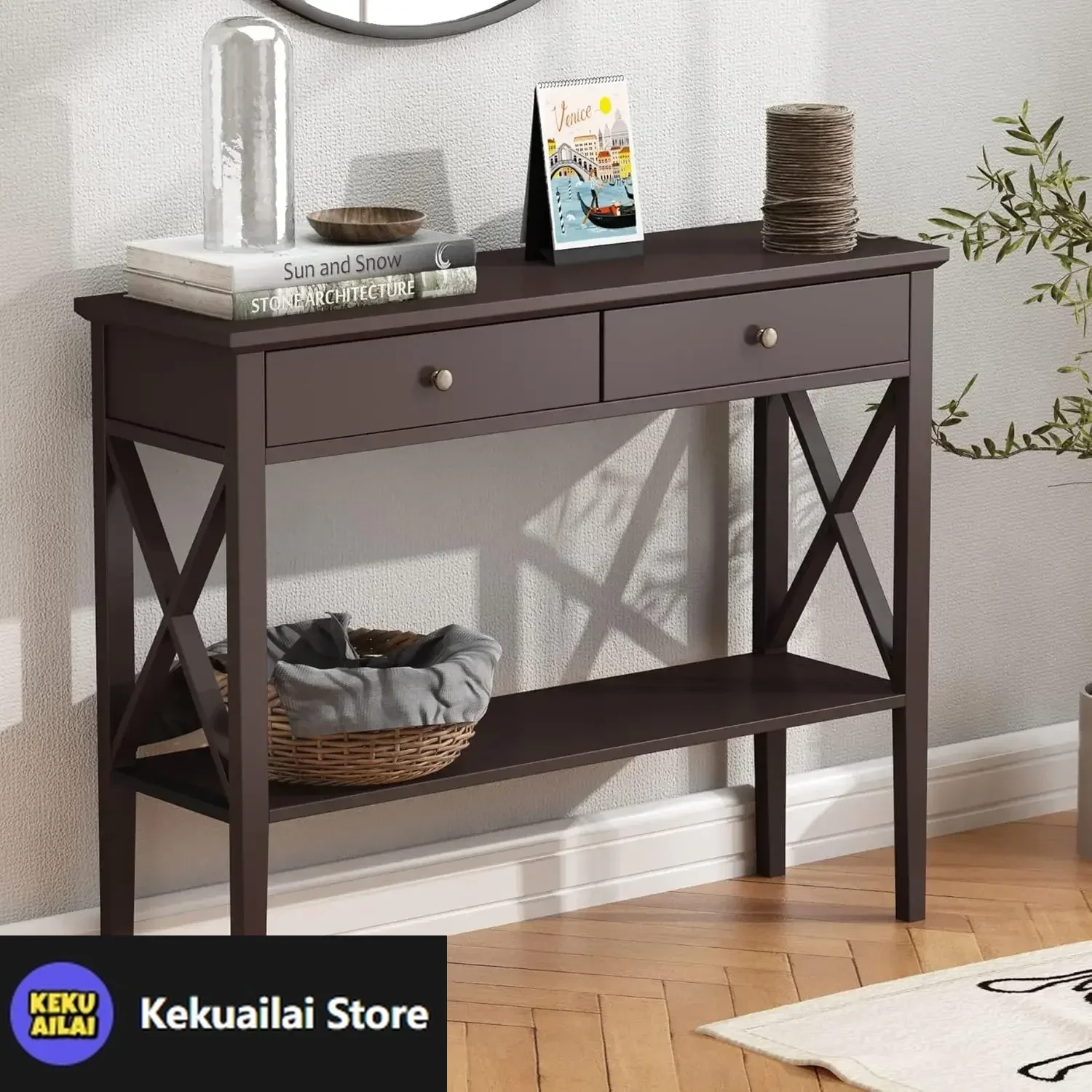 

Консольный столик с ящиками, диван-стол с узким деревянным акцентом, стол для прихожей с полкой для хранения для прихожей, переднего зала, прихожей