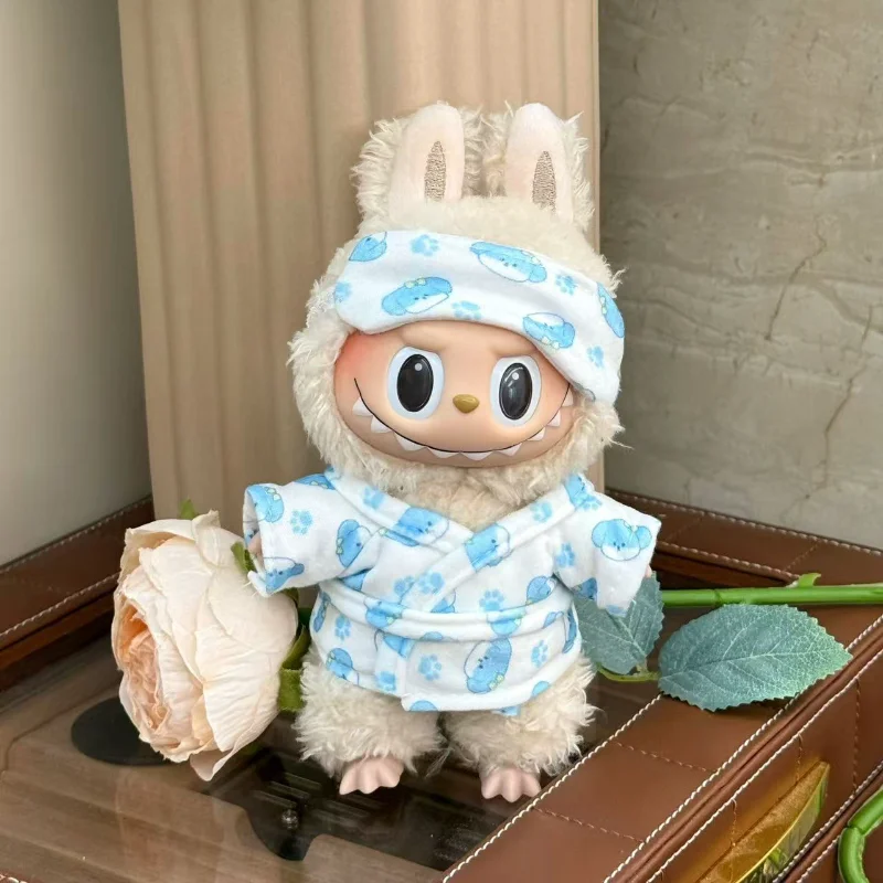 Mini pijama Labubu de 15-17cm con máscara para los ojos, ropa Kawaii de tres piezas V1 V2 Labubu, accesorios para muñecos de peluche de ídolo, regalos para niños