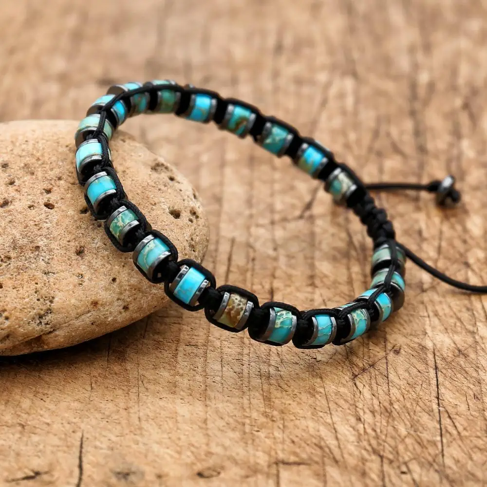 

Handmade Women Men Jewelry Natural Stone Beads Hematite Braided Bracelet Bangle Woven Boho Yoga Charm Bracelet for Couple
