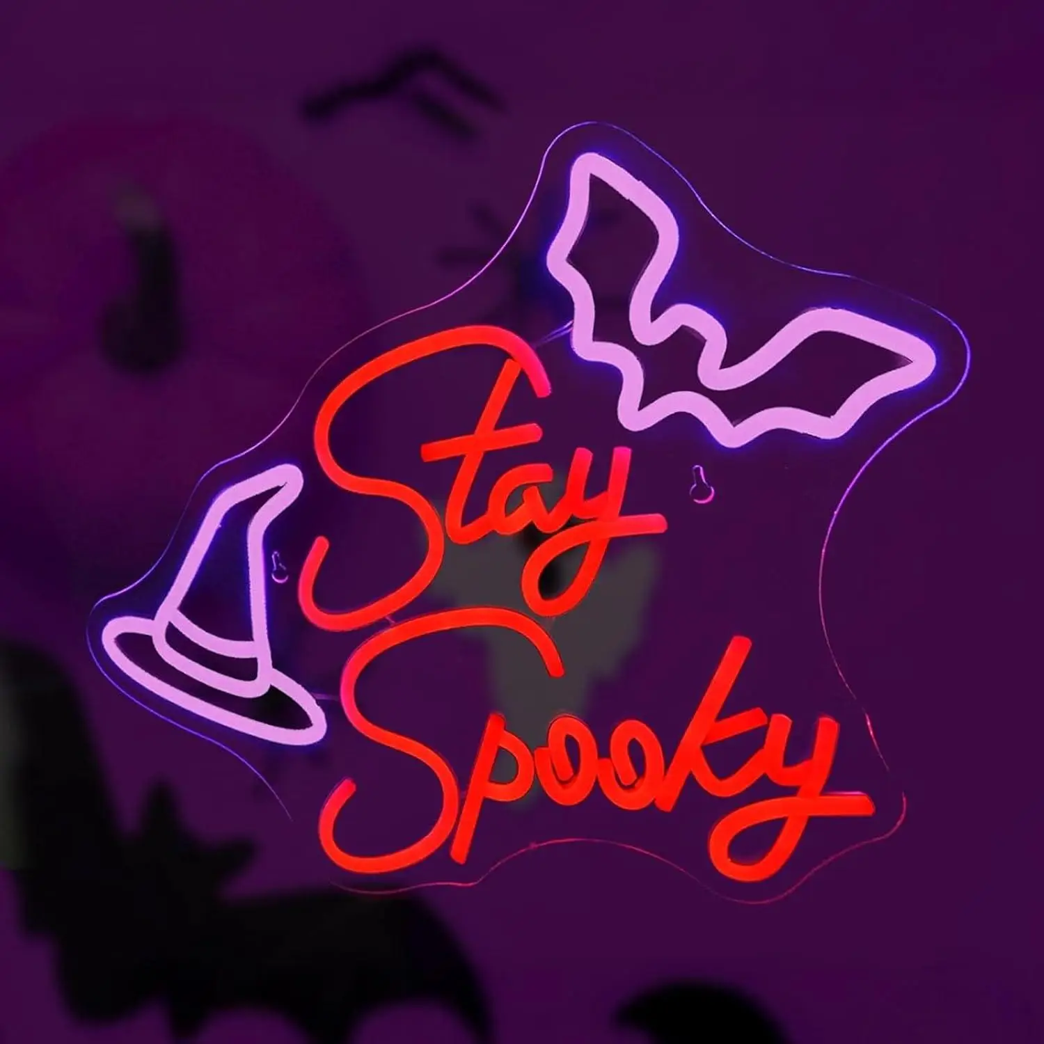 Stay Spooky Neon Sign USB Powered LED Dimmable Lights For Halloween Horror Themed Bedroom Bar Party Wall Hanging Art Decor Gift