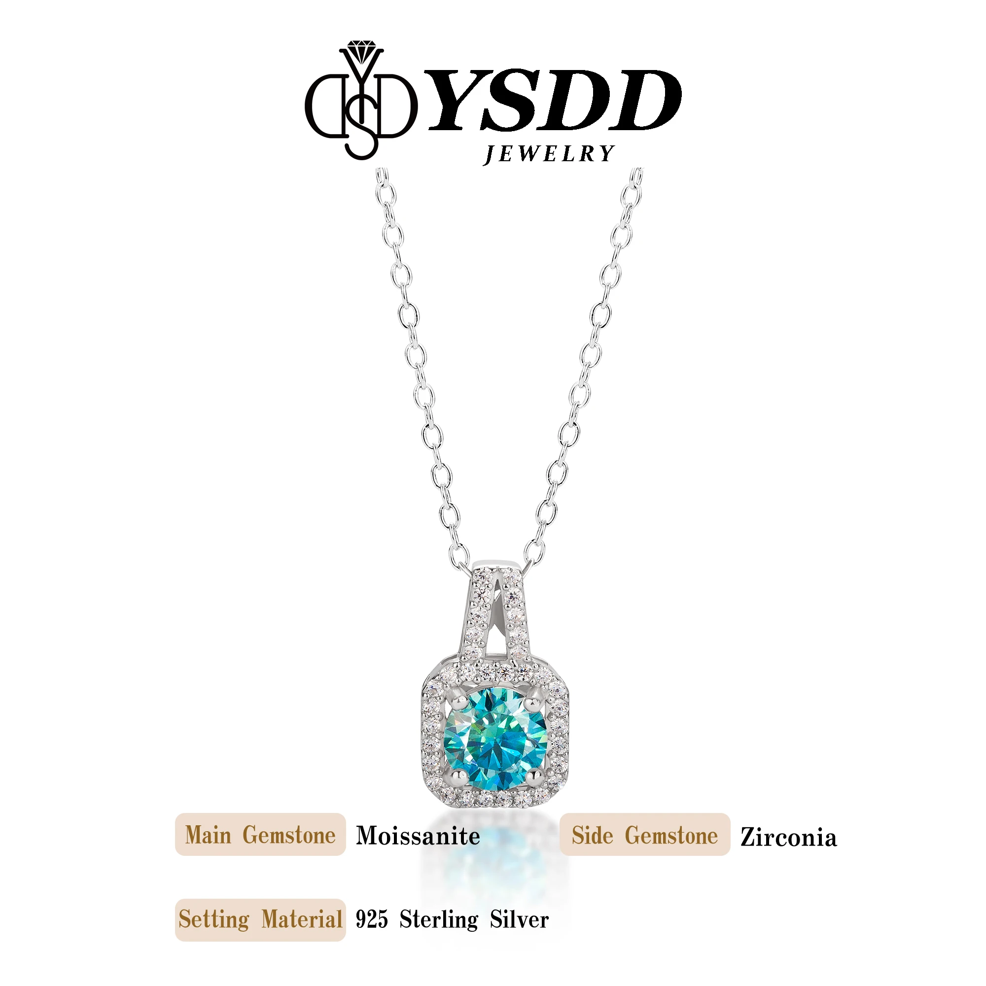 

#86 YSDD Fashion 925 Sterling Silver 1 Carat Moissanite Paraiba Princess Square Bag Women's Necklace Pendant Free Shipping