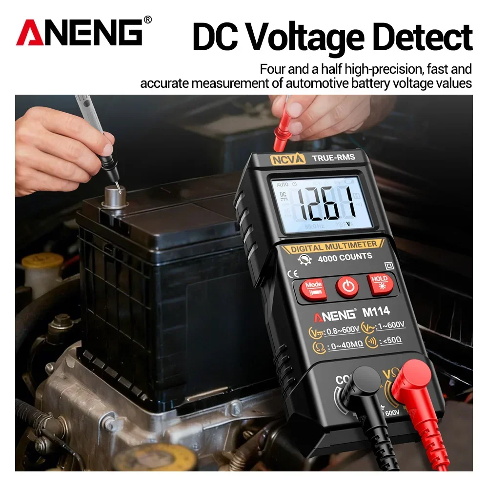 ANENG M114 Handheld Digital Multimeter 4000 Count AC DC Voltage NCV Backlight Data Hold Flashlight Auto Power Off Meter Tools