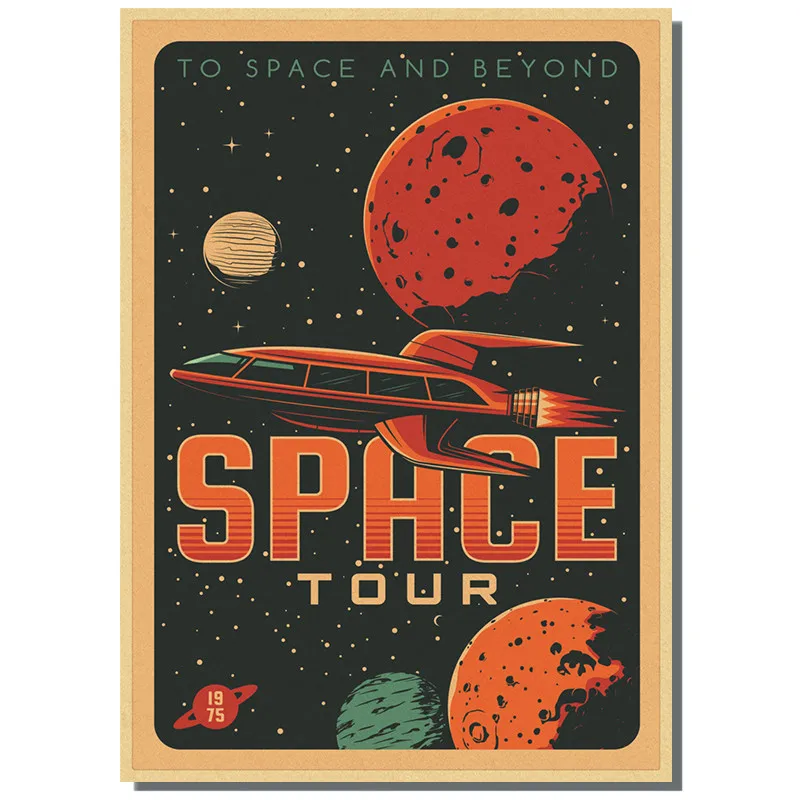 Vintage Space Astronauts Rocket Ufo Aliens Spacecraft Kraft Paper Posters and Prints Retro Space Wall Art Picture Home Decor