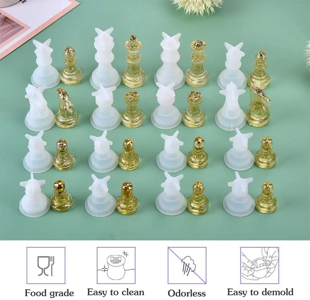 Resin Chess Set Mold with Chess Board Silicone Resin Molds,3D Silicone Chess Resin Mold image 3