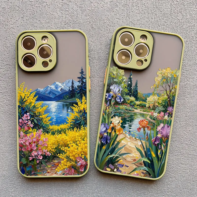Landschaftsmalerei Schöne Frische Blumen Handyhülle für iPhone 17 16 15 14 Pro Max Plus 11 12 13 Mini Pro Max Stoßfeste Hülle