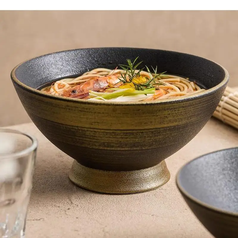 Retro Hand Drawn High Legged Ceramic Bowl Soup Dessert Fruit Salad Bowls Pasta Restaurant Specialty Tableware