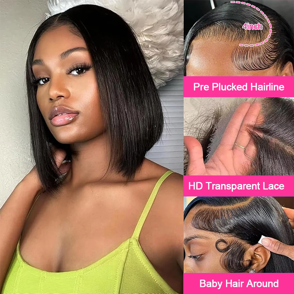 قصيرة بوب خصلات الشعر المستعار الإنسان مستقيم بوب 13x4 الدانتيل شعر مستعار أمامي البرازيلي شفافة T جزء الدانتيل بوب شعر مستعار شعر مستعار طبيعي للنساء السود #5