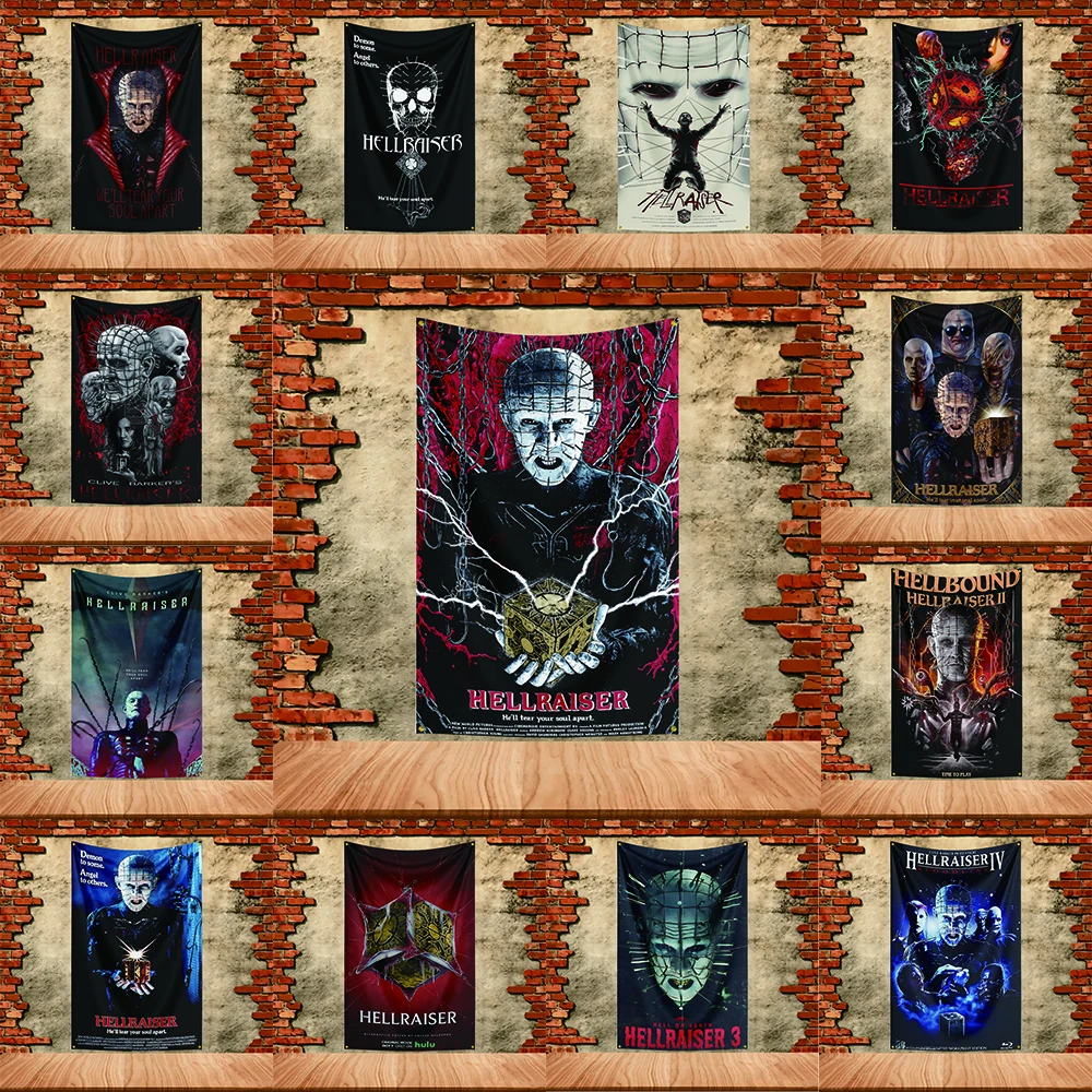 Horror Movies Flag 3x5ft for Hellraiser Fan Banner Custom any Image Halloween Garden Flag Scary Yard Wall Hanging Decor Tapestry