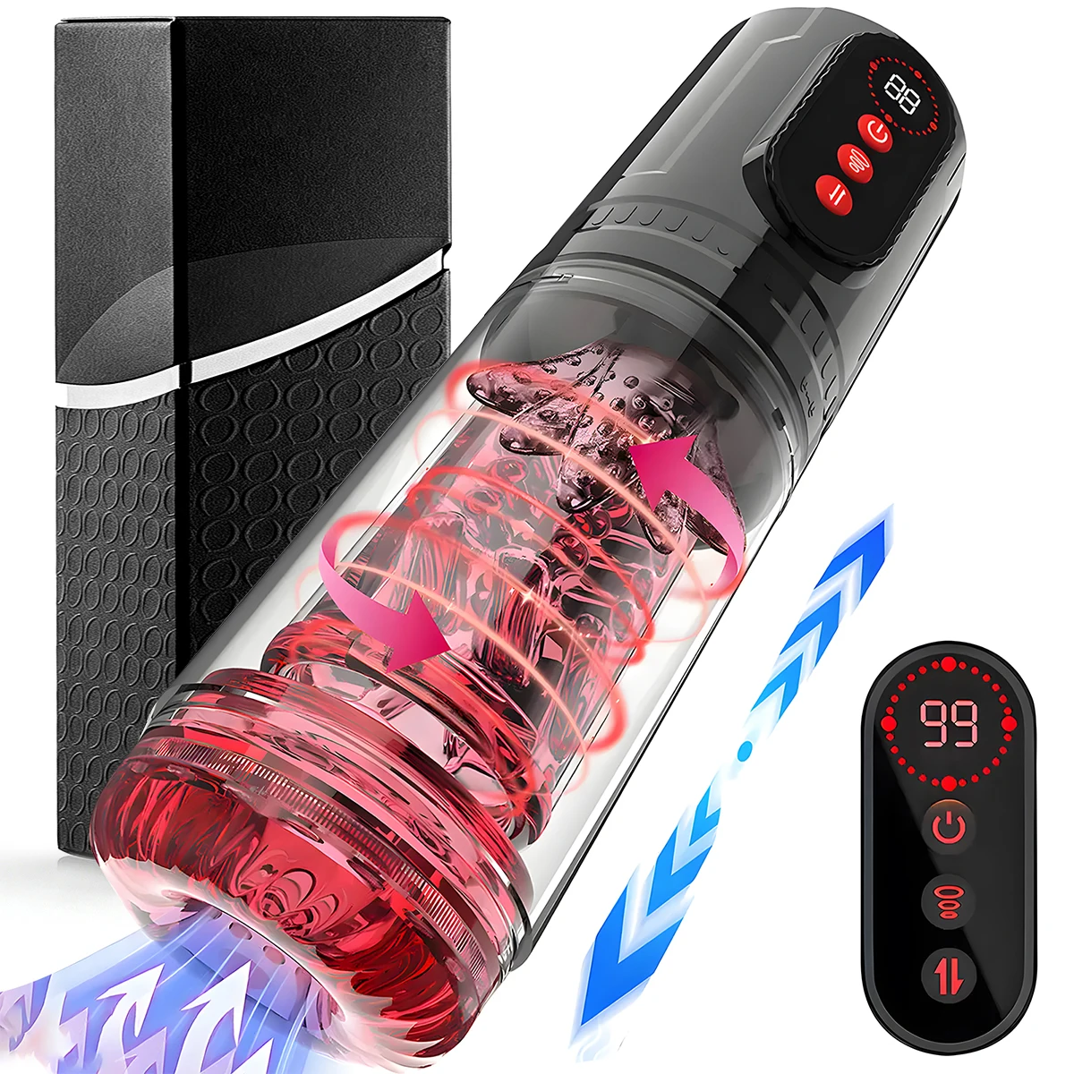 6 IN 1 Automatic 9 Telescopic Sucking Rotating Licking Vibrating Modes Male Masturbator Cup Blowjob Pussy Adult Sex Toys for Men