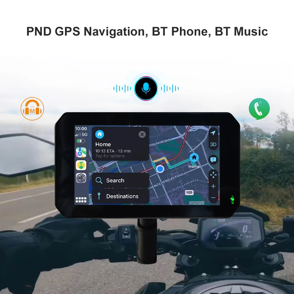 Motocicleta GPS Navigation Recorder, Carplay Sem Fio Compatível com Android, Auto Navegador Impermeável, 5"