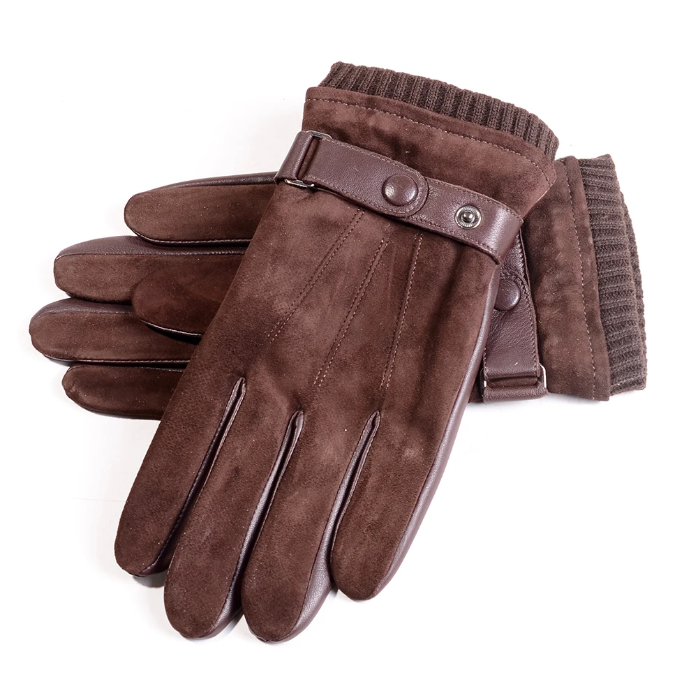NewMen's Classical 100% Real Suede Leather Goat Skin Winter Warm Fashion Motorcycle Driving Riding Touch Screen Short Gloves
