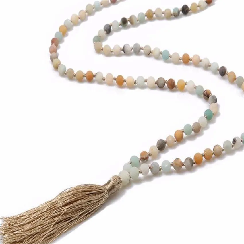 6mm Frosted Amazonium Gemstone 108 Beads Tassels Mala Necklace Tranquility Meditation Yoga  Meditation Men