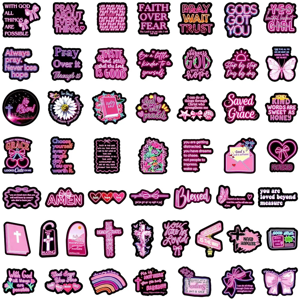 

10/30/50pcs Cute Cartoon Bible Inspirational Stickers Neon Aesthetic Graffiti Decals DIY Suitcase Stationery Laptop Sticker Toys