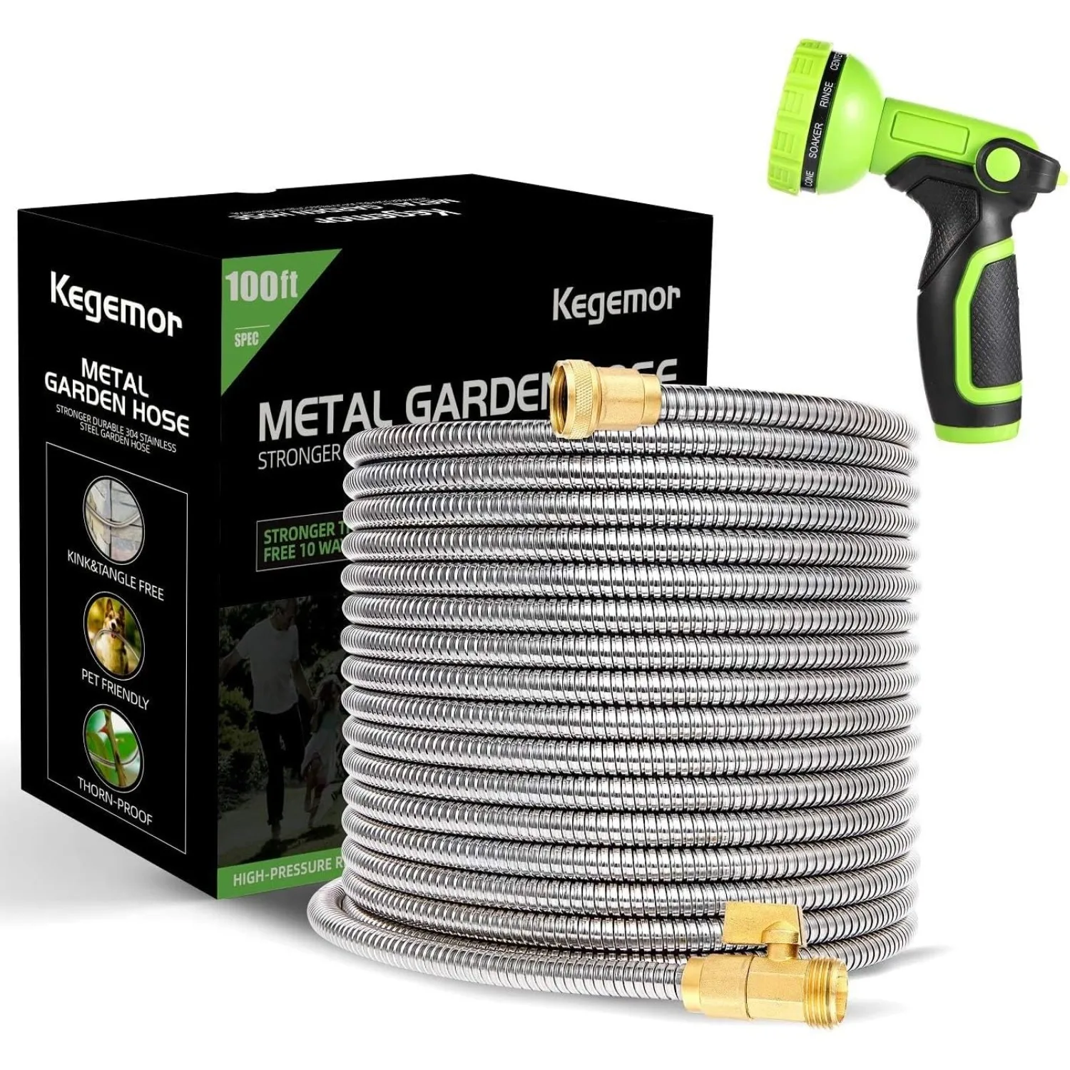 

Garden Hose 100 ft-Metal Water Hose -Flexible Lightweight Outdoor Yard Strong Durable Heavy Duty 304 Stainless Steel Hose Pipe