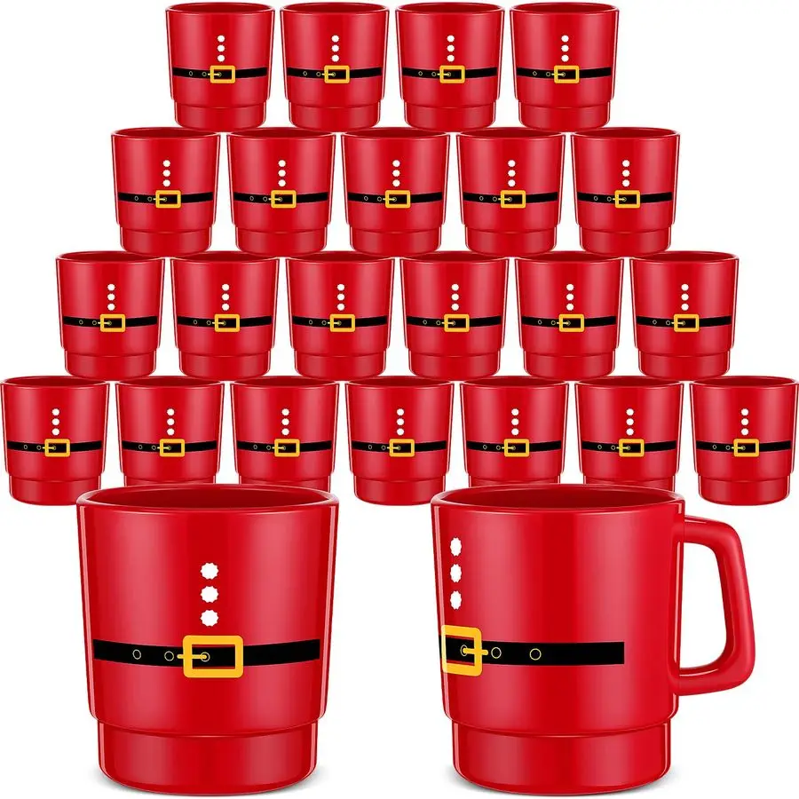

24 Pack Christmas Plastic Mugs Santa Coffee Mugs Xmas Drinking Mug Cup Bulk for Christmas Table Centerpieces Decoration Holiday