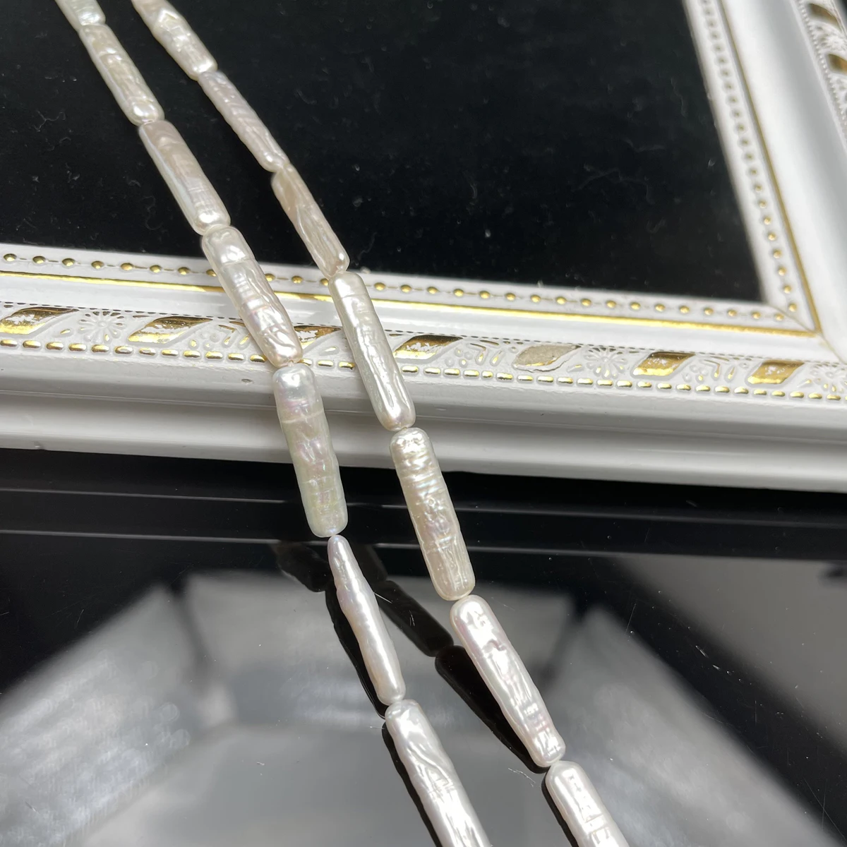 

6x25mm Natural Freshwater Pearl Silver, Threaded Irregular for Jewelry Make DIY Necklace Earring Bracelet Accessory Women Gift