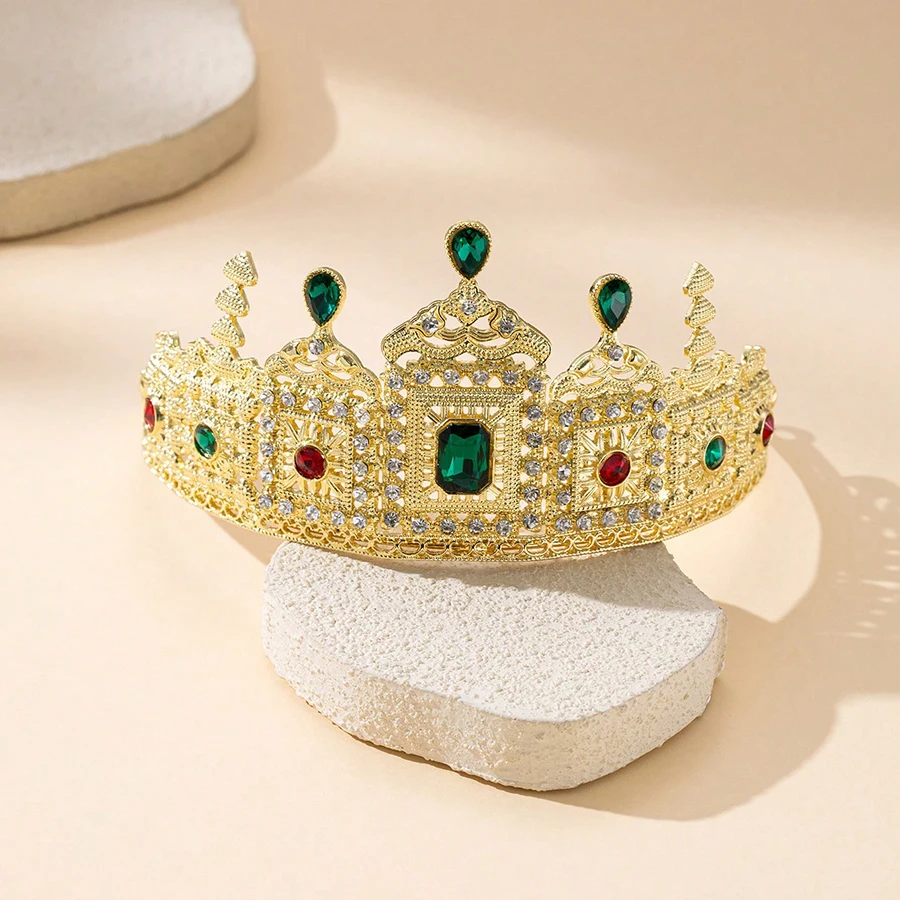Gold-Plated Moroccan-Style Bridal Headpiece Middle Eastern Arabian Lady's Crown Luxurious Wedding Festival Women's Accessory