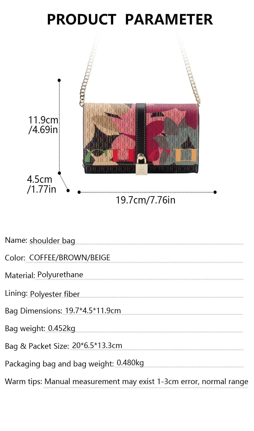 CH Damen Schultertasche mit Allover-Camouflage-Print, Metallkette, Crossbody-Tasche mit Verschlussklappe, Damen-Abendclutch – Detail 2