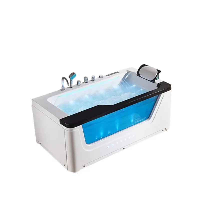 

Bathroom Luxury Three Sided Art Skirt Bathtub Transparent Clear Glass Silicone Bath Pillow Massage Bathtub for 1 Person