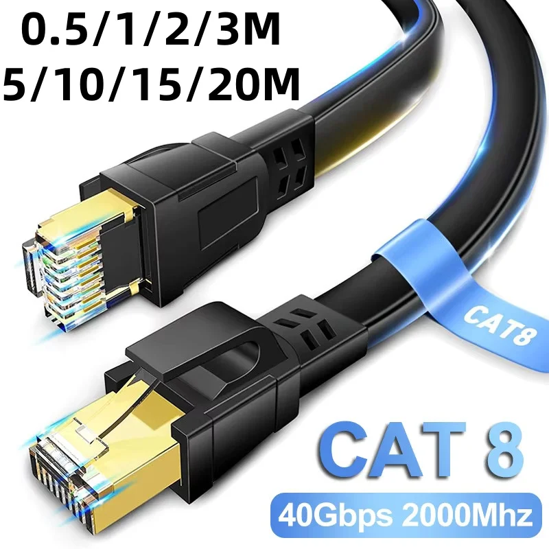 Cat 8 Ethernet Round Cable LAN Network Cat8 Rj45 Speed Network Cable 40Gbps Flat Cable 2000Mhz 26AWG For Router Pc Ps4 Tv Laptop
