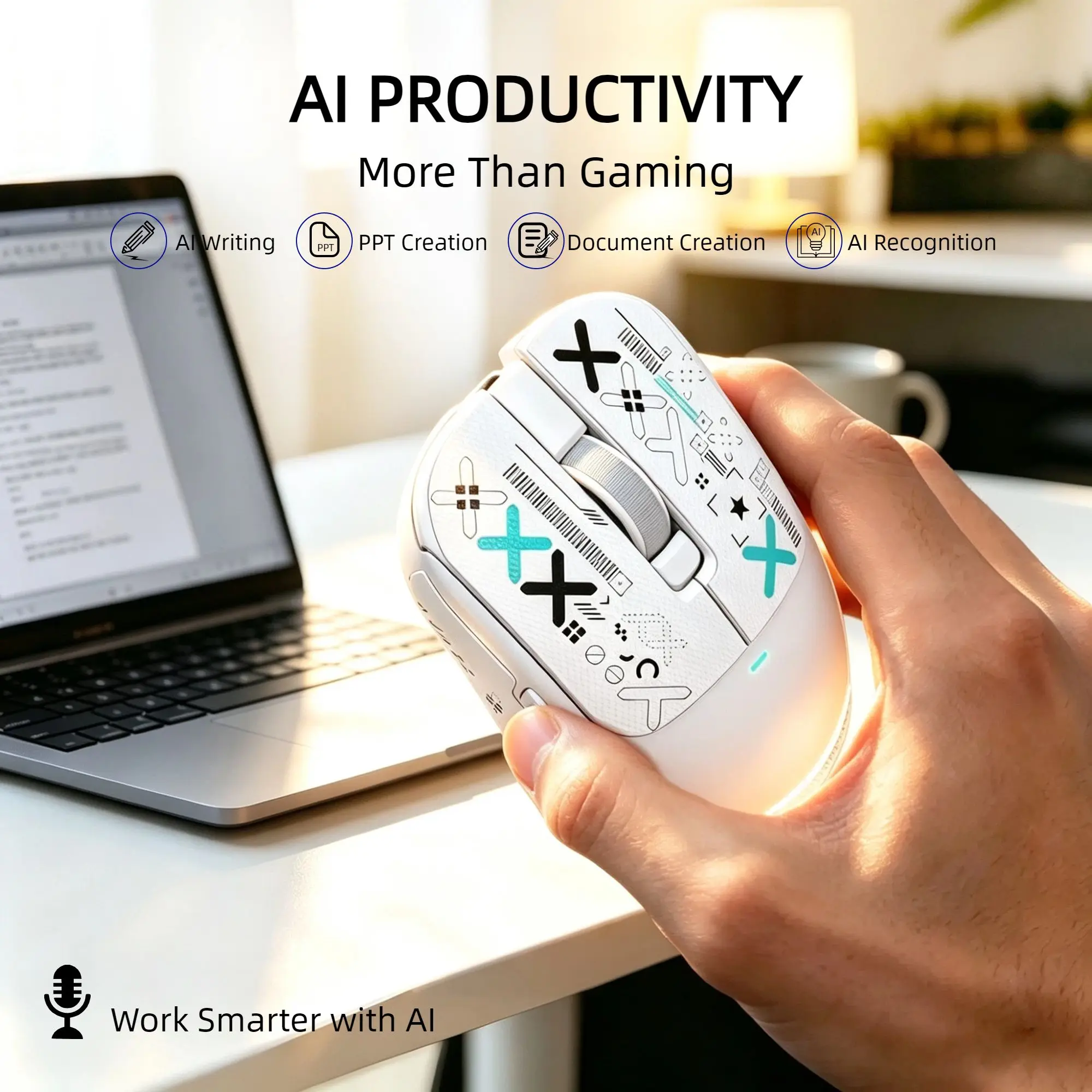 AJ200 AI Gaming Mouse 61g Lightweight Tri-Mode Wireless 24K CPI 1ms NearLink Bluetooth USB Wired for PC Gamer
