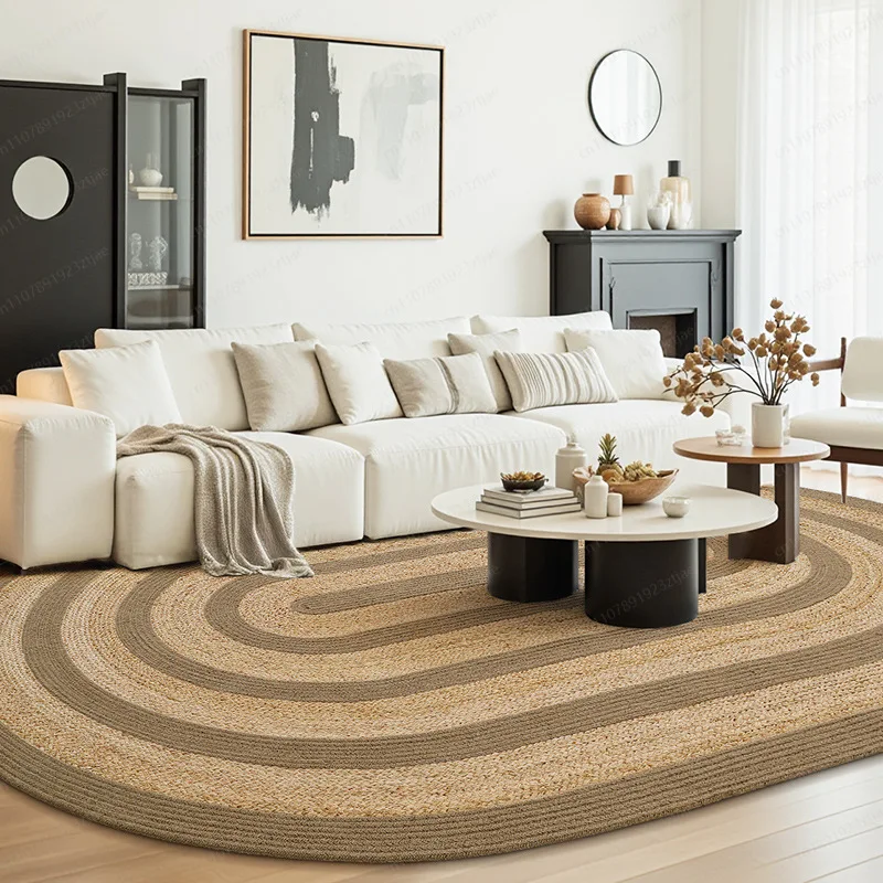 Natural Jute Rug Light Luxury Eco Friendly Non Slip Mat for Living Room Bedside Cat Scratch Resistant